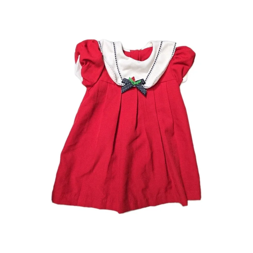 vintage girls piccolo pleated red bibbed dress‎ with floral size 3t Lot Of 4